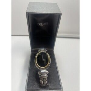 Dillards Silver Tone Black Stone Clamper Bangle Bracelet New